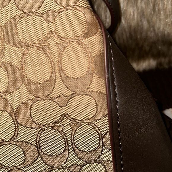 Coach Lexy Brown Tan Coach Logo Mid Sized Genuine Leather Satchel - Picture 15 of 16